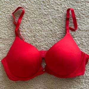 Red plunge Victoria’s Secret push-up bra